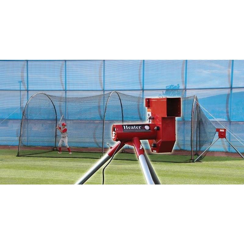 Heater Baseball Pitching Machine And Xtender 24' Home Batting Cage