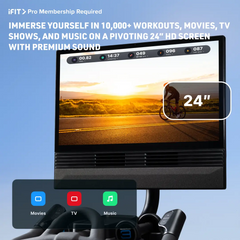 NordicTrack X24 Studio Bike with 20% to -10% gradient and Pivoting 24" Touchscreen.