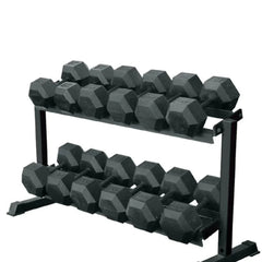 York Barbell 5-50lb Hex Rubber Dumbbell Set With Rack