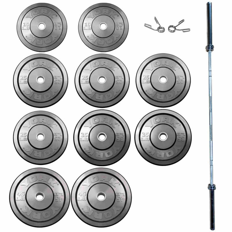 York Barbell USA Black Rubber Bumper Plate & Barbell Sets